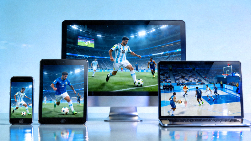 现代足球篮球赛事高清直播画面在多种设备上展示